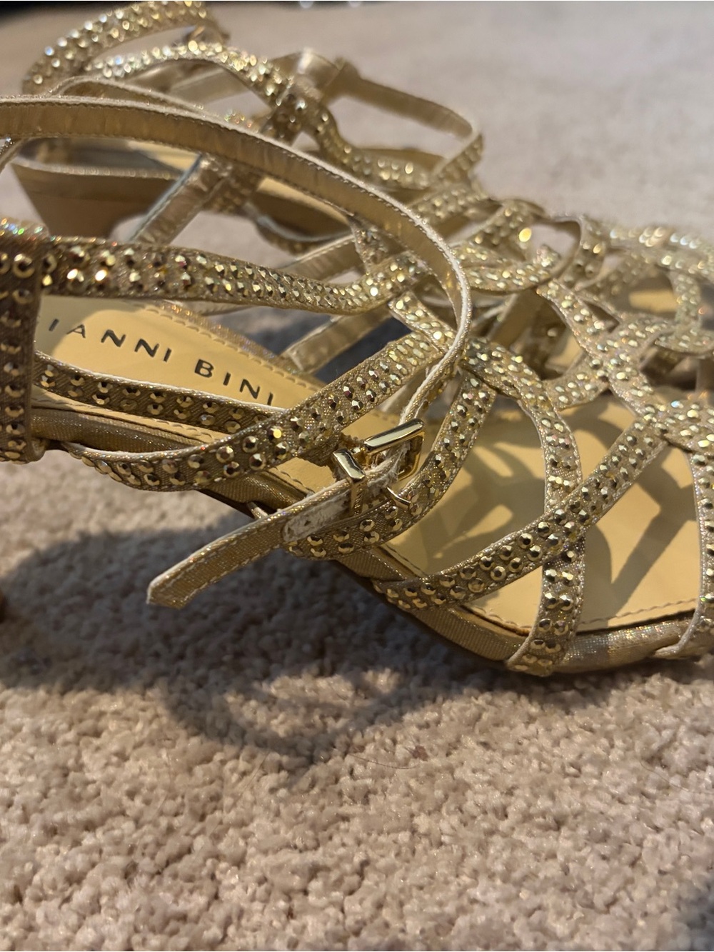 Ganni Gold Crystal-Strap Heeled Sandles Gianni Bini, size 8.5